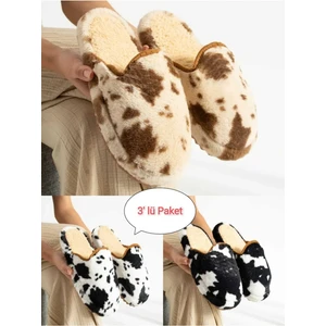 Moda Devrin 3'lü Paket Alacalı Yünlü Kışlık Terlik Çeyiz Bohça Seti