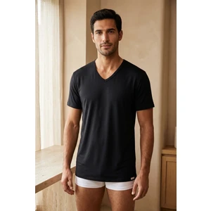 Basic Modal  V Yaka Erkek Tshirt Siyah