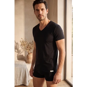 Basic New Modal V Yaka Erkek T-shirt Siyah