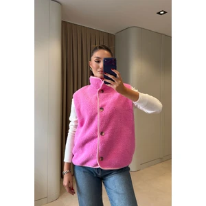 Düğmeli Premium Düğmeli Polar Yelek- Pembe