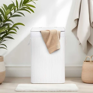 Adore Handy Mate Bambu Çamaşır Sepeti Beyaz 40x60x31 cm Çok Amaçlı Kullanım Alanı