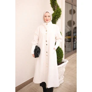 İmaj Butik Ekru Düğmeli Angora Kaban