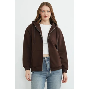 Basic Fermuarlı Kapüşonlu Oversize Sweatshirt