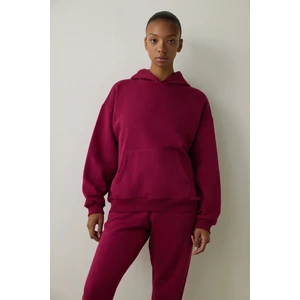 Mor Kapüşonlu Oversize Sweatshirt
