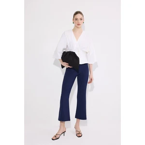 Touche Prive Beli Lastikli Krep Pantolon