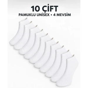10’Çift Unisex Bilek boy, Pamuklu Beyaz Çorap