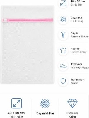 1001 Fermuarlı Çamaşır Makinesi Filesi, 40X50 cm Giysi ve Ayakkabı Yıkama Torbası, Tekli görsel 5