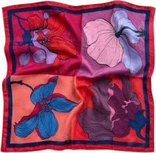 1001 Dört Parça Çiçek Desen Mercan-Lila Soft Bandana Fular 50X50 cm görsel 4