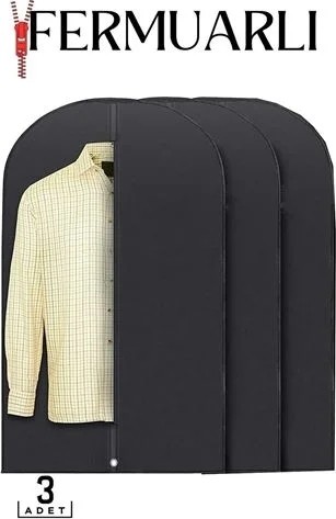 TeknoKapsül 3'lü Set Gamboç Elbise Kılıfı, Fermuarlı Takım Elbise Saklama Kılıfı, Siyah, Nefes Alabilen Tela, 63X100 cm 718363 718363