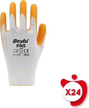 TeknoKapsül 10 Beden Sarı Polyester Örme Nitril Eldiven 24 Adet