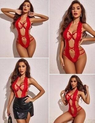 Bezos Dantelli Derin Dekolteli Seksi Body görsel 8
