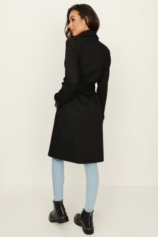 Select Moda Kadın Siyah Uzun Trençkot Kemerli Tasarım %65 Polyester %35 Cotton ile Şıklık görsel 5