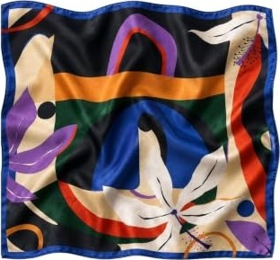 1001 Soyut Çiçek Desen Saks Mavi-Turuncu Soft Bandana Fular 50X50 cm görsel 4
