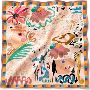 1001 Soyut Bahçe Desen Pudra-Mint Soft Bandana Fular 50X50 cm görsel 5