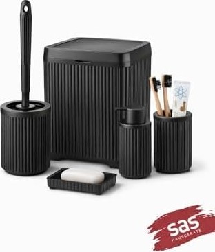 Modern 5 Parça Banyo Seti, Çöp Kovası, Wc Fırçası, Sabunluk, Diş Fırçalık ve Sıvı Sabunluk, Mat Banyo Aksesuar Seti - 3088 görsel 2