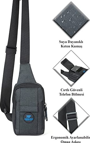1001 Çapraz Askılı Çanta, Göğüs Çantası, Siyah Unisex Keten Telefon Bölmeli Suya Dayanıklı Be görsel 5