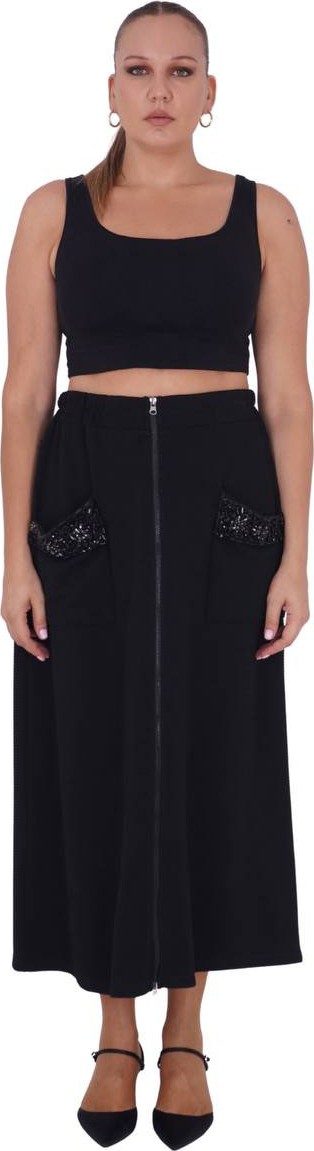 Darkmen Kadın Büyük Beden Siyah Dokuma Cepli Şık Battal Etek