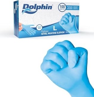 Aesco Kullan At Market Dolphin Mavi Nitril Eldiven Pudrasız (L) 100'LÜ Paket