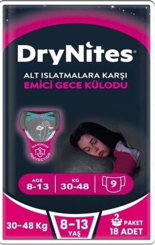 Huggies Drynites Emici Gece Külodu Kız, 8-13 Yaş, 30-48 Kg, 18 Adet