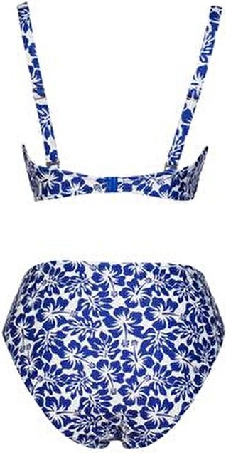 Sailor Moda Kadın Straplez Askılı Bikini Takım Çiçek Desenli Dokuma Pareolu Mavi Renk görsel 3