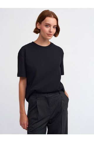 Dilvin 30312 Dilvin T-Shirt Dekoratif Dikişli Bisiklet Yaka