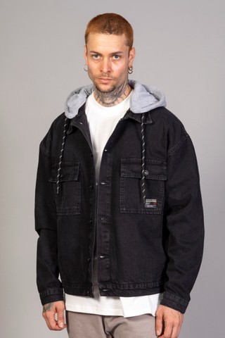 Little Cup Jeans Co Erkek Haki Çıkarılabilir Kapüşonlu Oversize Kot Ceket Günlük Stil ve Dokuma Kumaş Özellikleriyle