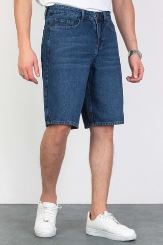 Hlt Jeans Erkek Koyu Mavi Baggy Fit Rahat Kesim %100 Pamuk Denim Loose Jeans Kot Şort ARTHUR-MAVİ