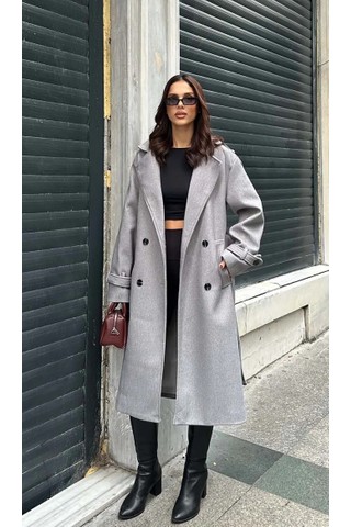 Zeynep Öykü Style Kadın Oversize Apolet Detay Kaşe Kaban Palto