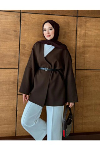Molly Nelly Kadın Kemerli Kimono Astarlı Şık Ceket