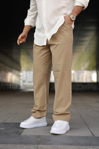 Comstar Erkek Trend Basic Bol Paça Gri Baggy Keten Pantolon