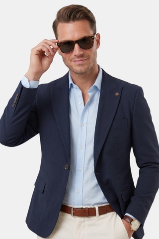 Deepsea Erkek Lacivert Slim Fit Blazer Ceket, Likralı Çift Yırtmaç Dokulu Premium Ceket 2600776
