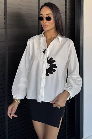 Gülseli Kadın Floral Aplikeli Modern Gömlek P-00023038