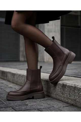 Futsi Shoes Freya Taba Hakiki Deri Kalın Taban Lastikli Günlük Şık Kadın Bot