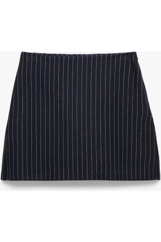 Esplendor Slim Fit Fermuar Detaylı Çizgili Mini Şort Etek