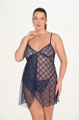 bebekokusu Büyük Beden Lacivert Gecelik 3046