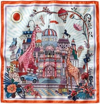 1001 Şehir Temalı Zürafa Desen Turuncu Soft Bandana Fular 50X50 cm görsel 4