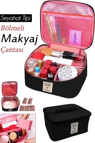 1001 Kozmetik Makyaj Çantası Tutma Kollu Seyahat Seti Makyaj Aksesuarları Düzenleyici 24X21X11 cm görsel 4