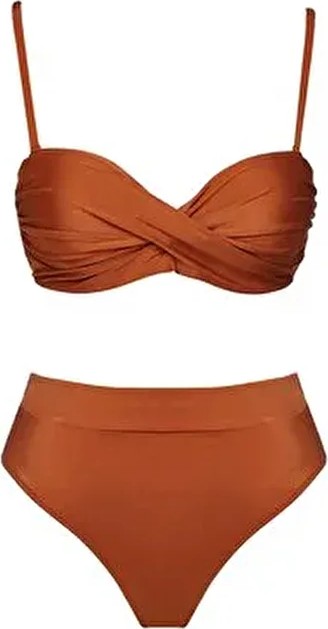 Sailor Moda Yüksek Bel Çiçek Desenli Bikini Takım Kadın Dokuma Kumaş ile Şık Plaj Stili