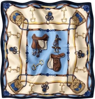 1001 Binici Desen Lacivert-Krem Soft Bandana Fular 50X50 cm görsel 5