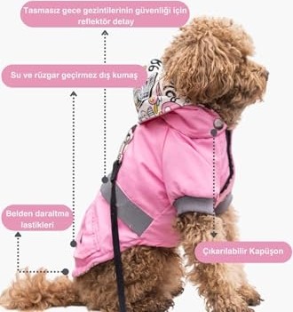 Pembe Köpek Yağmurluğu, Küçük ve Orta Irk Köpek Yağmurluğu, Salya Store Köpek Kıyafeti (Medium) görsel 2