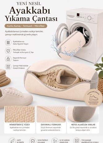 1001 Premium Mikrofiber Ayakkabı Yıkama Çantası - Spor Ayakkabı ve Hassas Çamaşırlar Için Çizi görsel 3