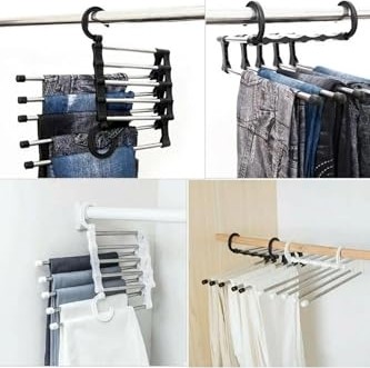5 Katlı Hareketli Pantolon Askısı Dolap Içi Askılık Yer Kaplamayan Askı Siyah görsel 2