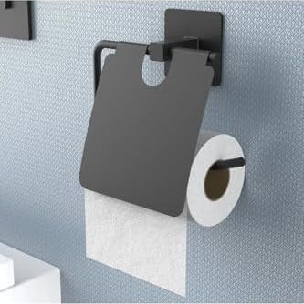 Prime Kendiliğinden Yapışkanlı Siyah Paslanmaz Metal Kapaklı Tuvalet Kağıtlığı Aparatı görsel 2