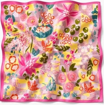 1001 Lilyum Bahçesi Desen Pembe-Lila Soft Bandana Fular 50X50 cm görsel 4
