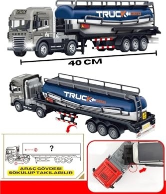 Frefly Store 1:24 Ölçek Diecast Metal Kafa Işıklı ve Sesli Oyuncak Tanker Tırı - Ayrılabilir Dorseli Model Araba görsel 3