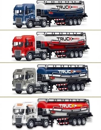 Frefly Store 1:24 Ölçek Diecast Metal Kafa Işıklı ve Sesli Oyuncak Tanker Tırı - Ayrılabilir Dorseli Model Araba görsel 5