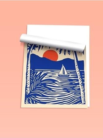 1001 Poster Mavi Turuncu Palmiye ve Yelkenli Salon Dekoru, 15 x 21 görsel 3