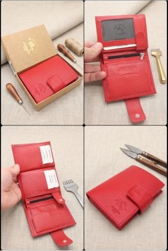 1001 Hakiki Deri Bozuk Para Bölmeli Çıtçıtlı Orta Boy Kadın Cüzdan Kartlık (11.5 x 9.5 Cm) - Kı görsel 3