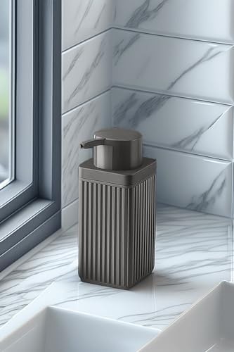 Prime Serisi Gri Banyo Seti, 5 Parça Akrilik Kare 5 Litre Çöp Kovası, Sabunluk, Fırçalık Takımı 3462 Gri