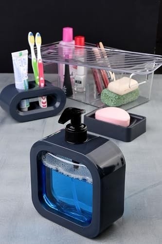 Prime Modern Tasarım 4 Parça Banyo Aksesuar Seti Modern Hafif Lüks Yıkama Kabı Banyo Aksesuarları Banyo Seti Losyon Şişeleri, Diş Fırçası Tutacağı, Diş Kupası, Sabunluk görsel 3